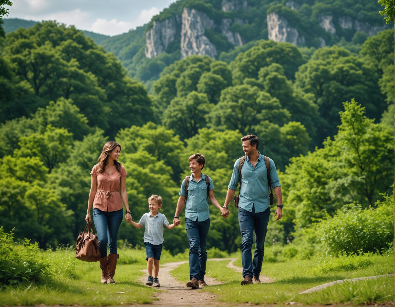 Family Strolls Through Nature in Hyperrealistic HDR