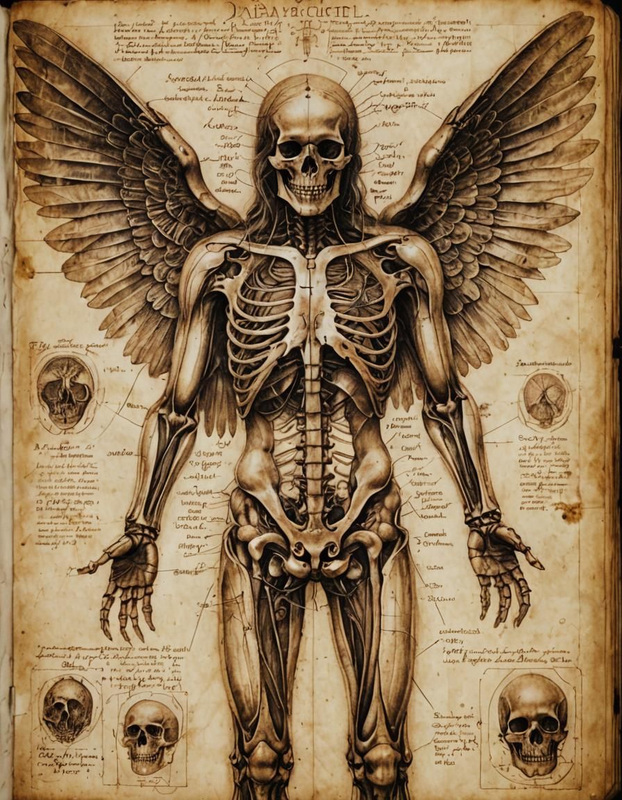 Dissected Angel Anatomy in Sepia Tones