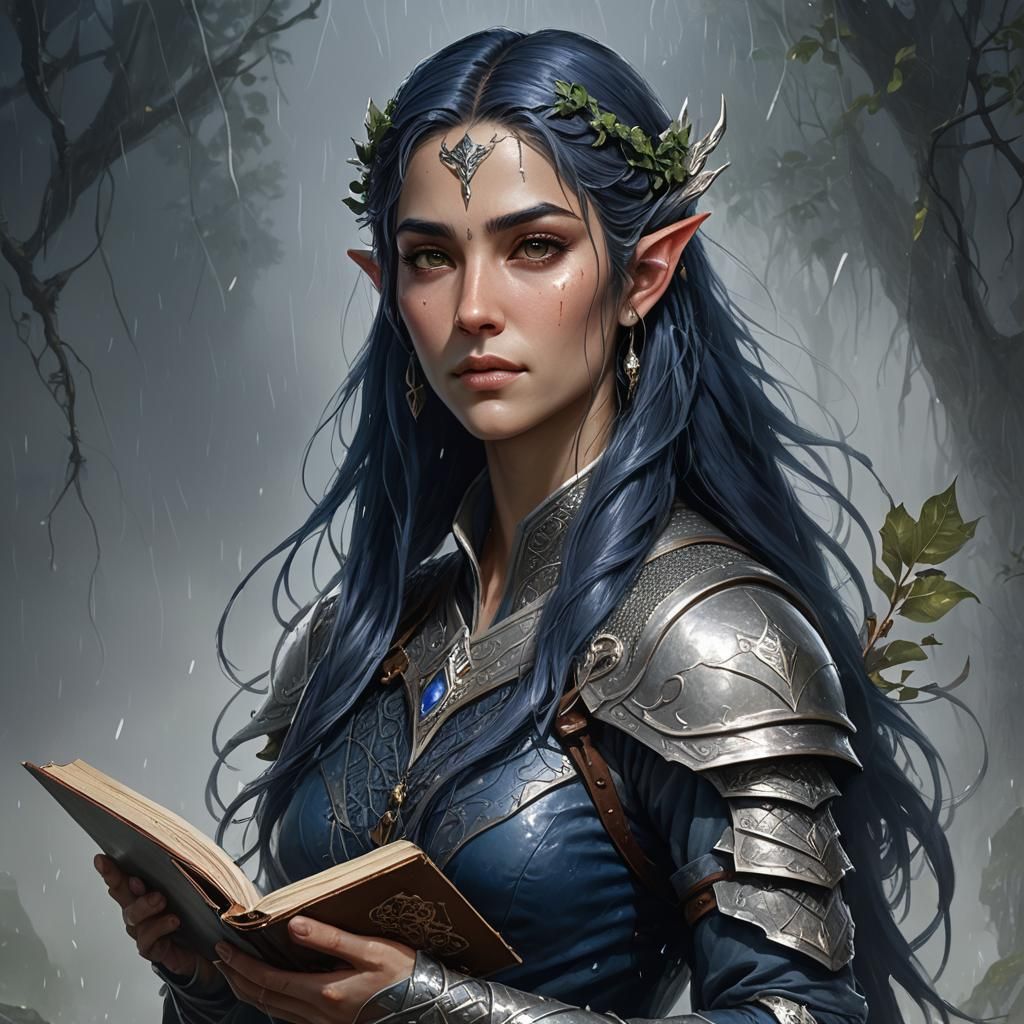 Moon Elf Scholar Portrait in Hyperdetailed Digital Art