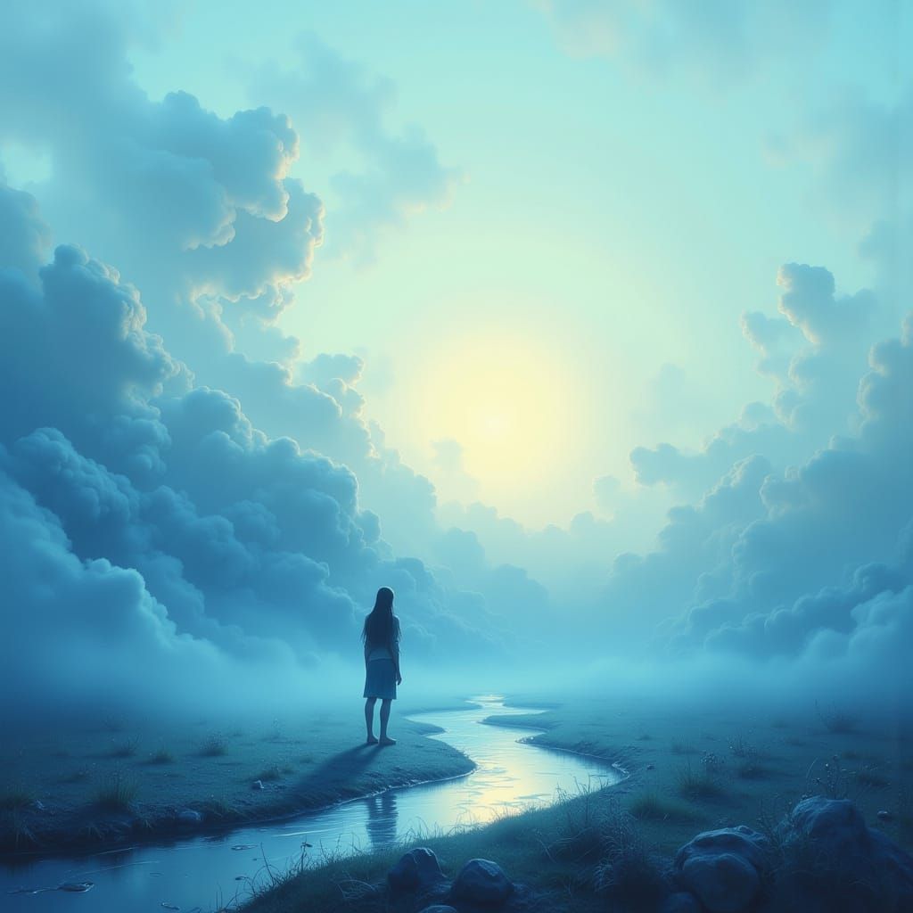 Ethereal Blue Realm in Cyberpunk Style