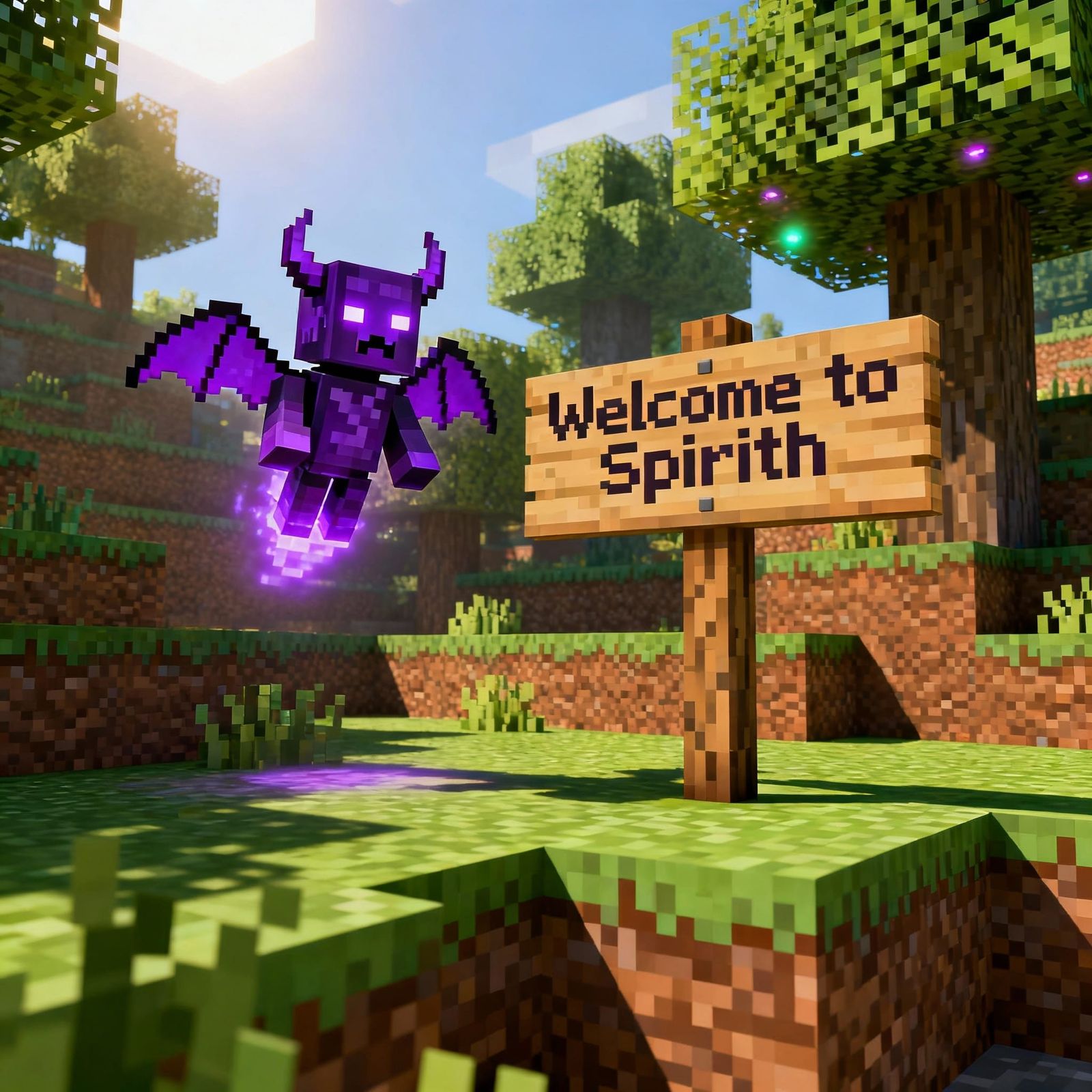 Minecraft Vex Hovers By "Welcome to Spirith" Sign