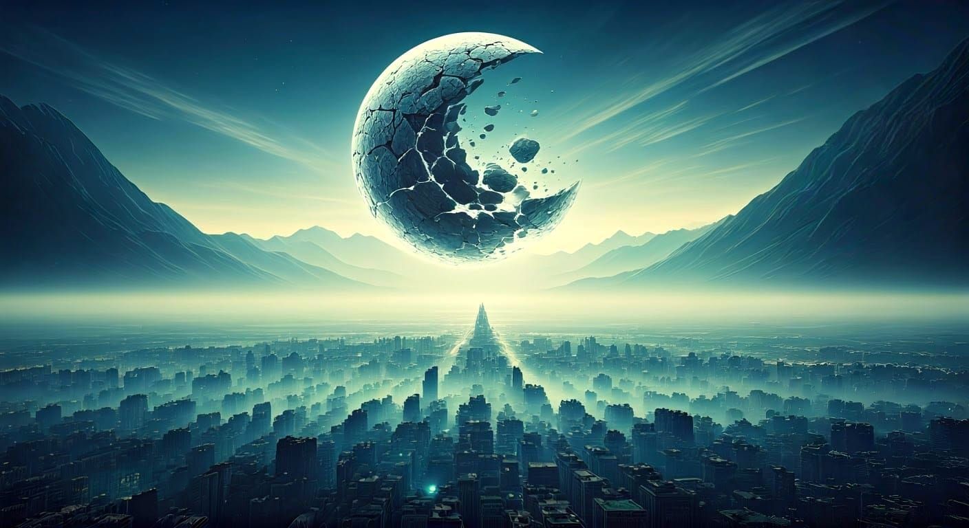 Ethereal Fantasy Skyline Shattered in a Brilliant Digital Pa...