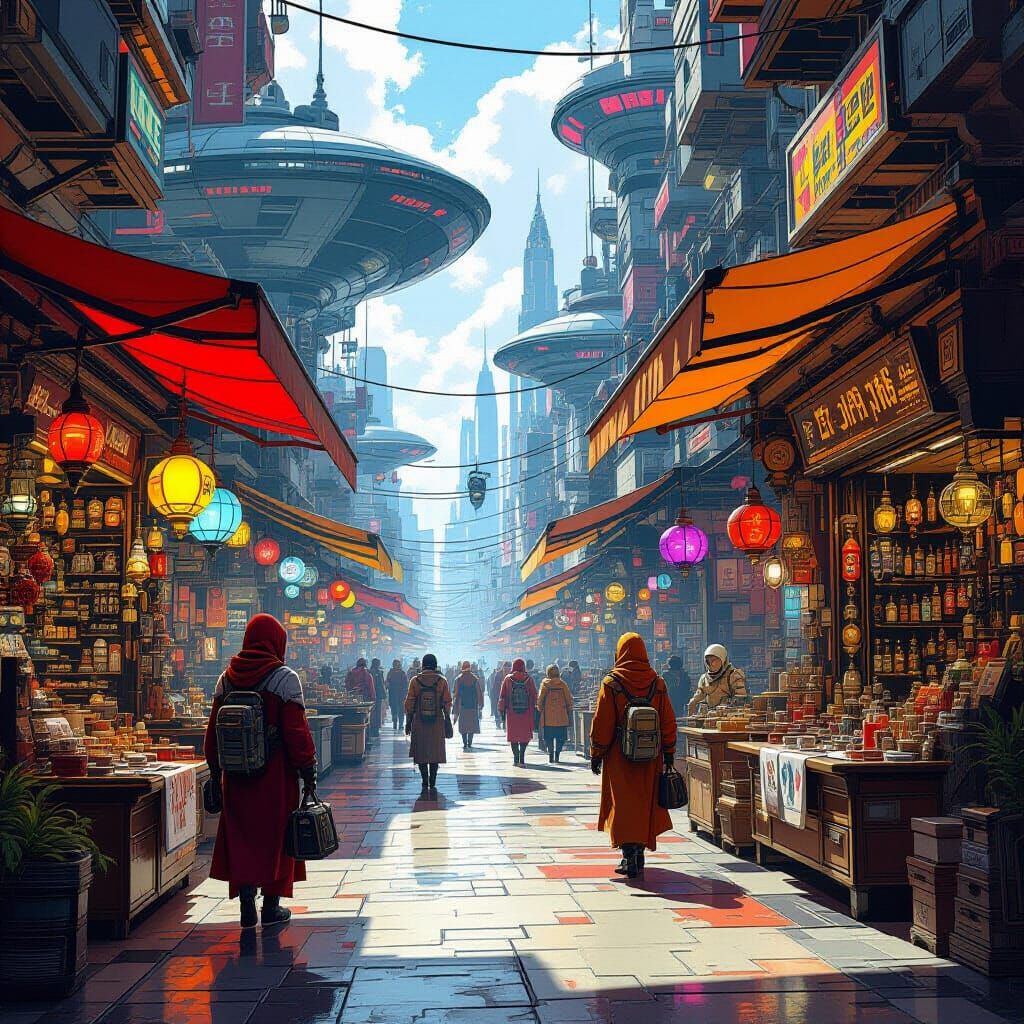 Bustling Alien Market with Exotic Goods