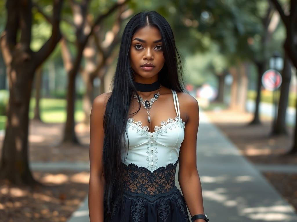 Dominican Woman in Modern Gothic Outfit, Art Nouveau Style