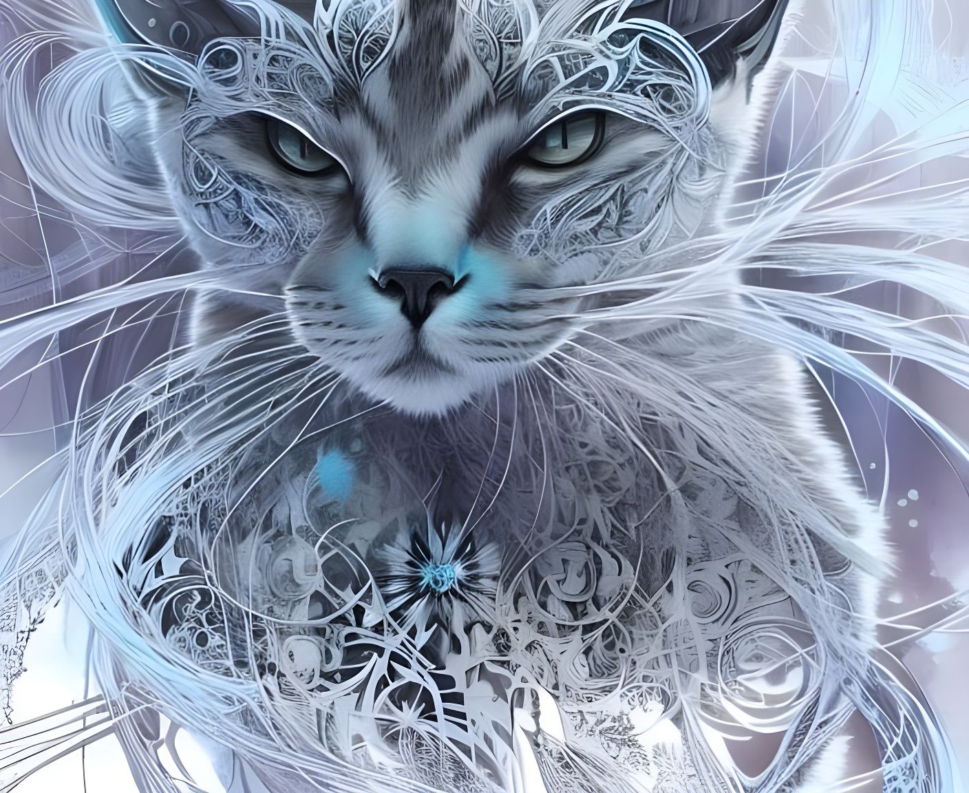 Magical Ghost Cat Portrait in Digital Painting Style