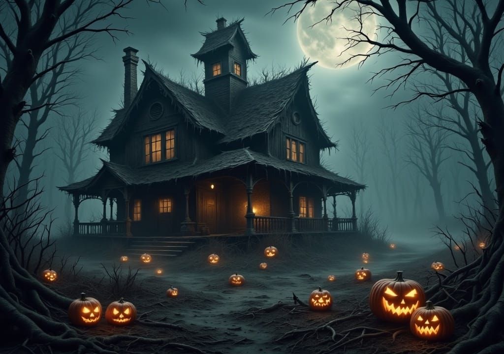 Ominous Witch's Cottage in Halloween Swamp