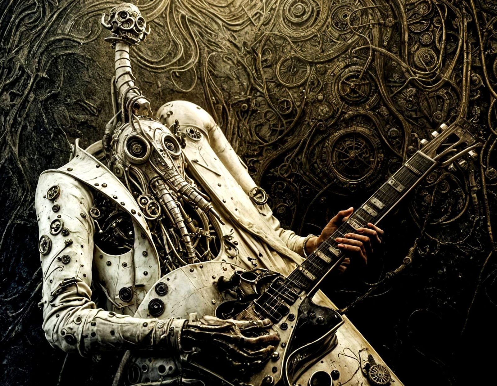 Steampunk Guitarist in Post-Apocalyptic Cathedral