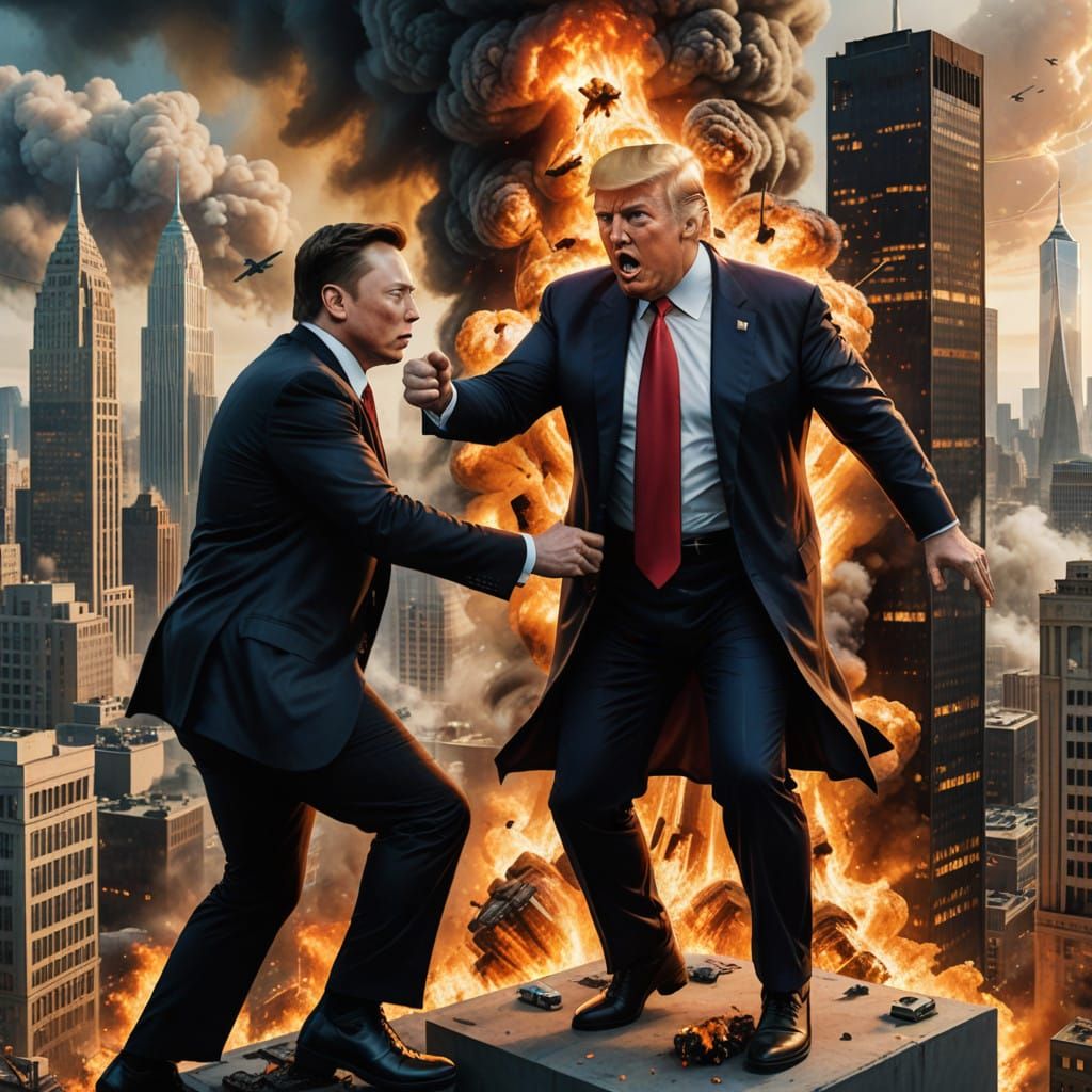 Trump vs. Musk: Giant Battle on Skyscraper