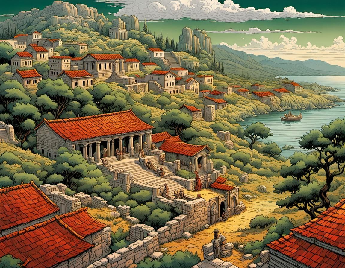 Ancient Greece Agrarian Society in Comic Book Style