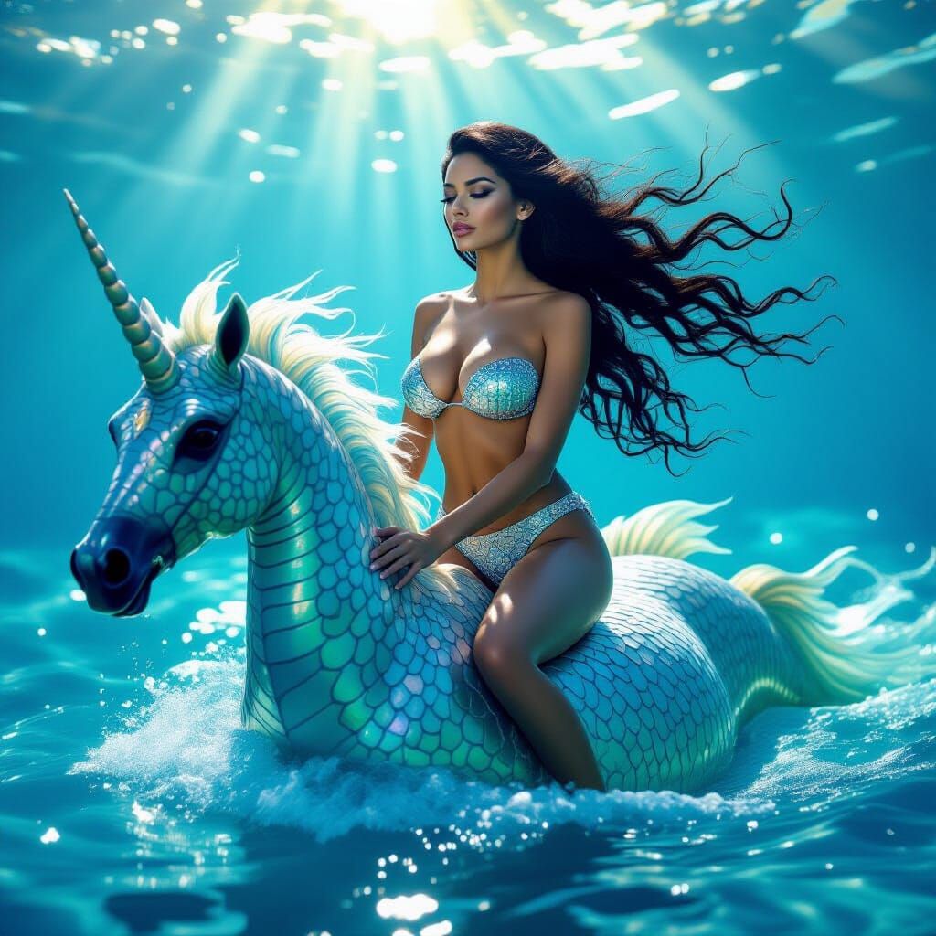 Busty Mermaid on Seahorse, Professional Photography