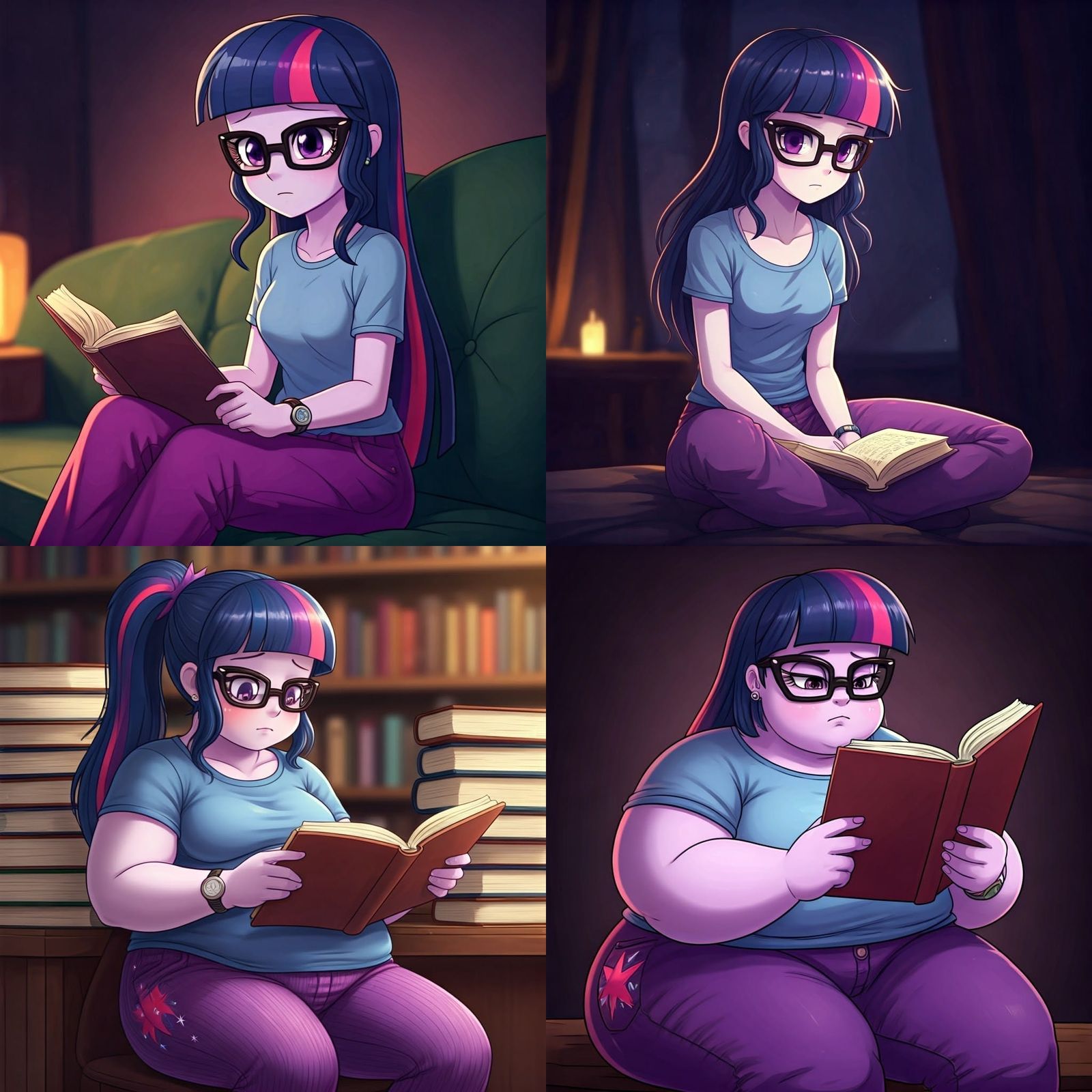 Shy Nerd Twilight Sparkle Reading Manga, Anime Style