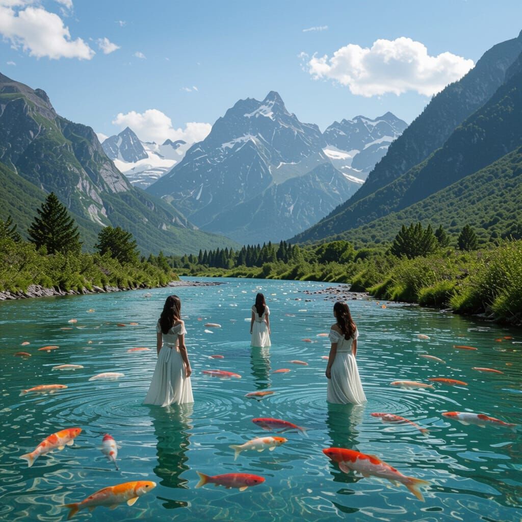 Surreal River: Fish Transform to Beautiful Girls