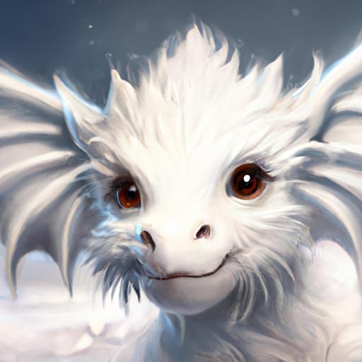 Fluffy White Baby Dragon Portrait in Digital Art Style