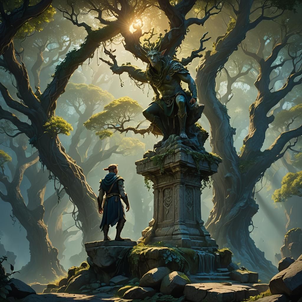 Elf Druids in Ancient Forest: Fantasy Matte Painting