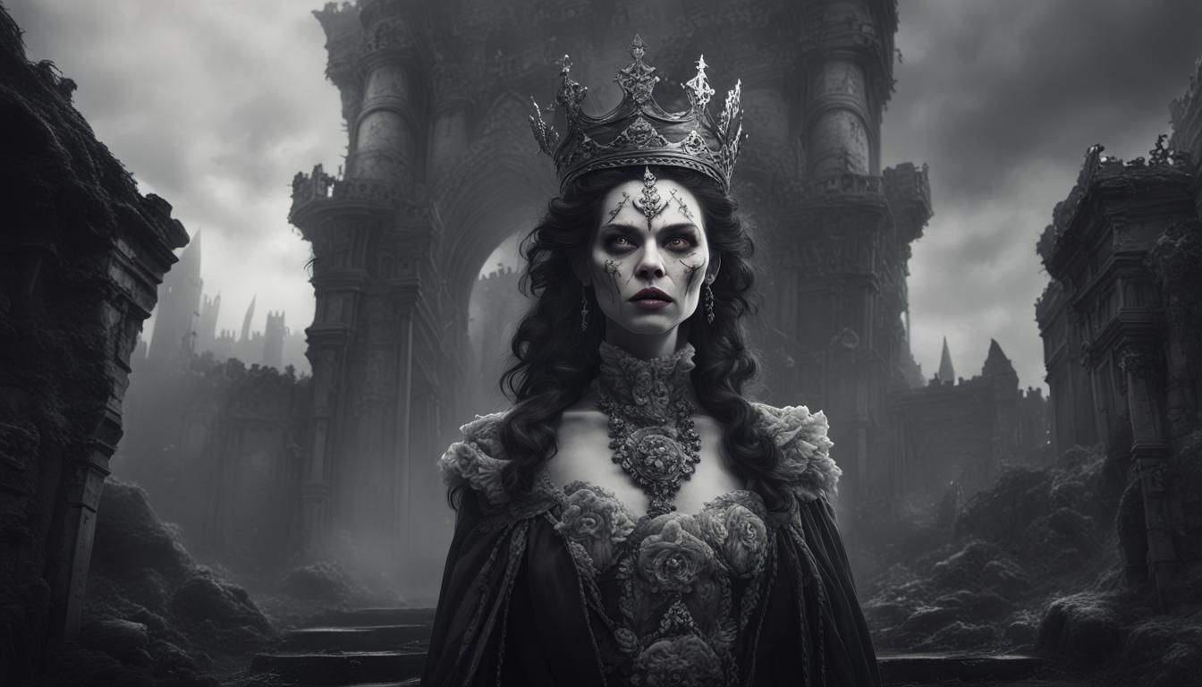 Regal Undead Empress in Spectral Ruins: Matte Painting