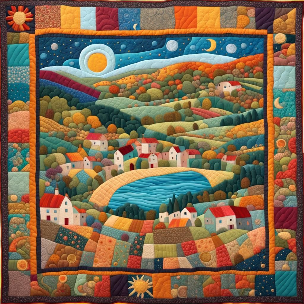 Patchwork Quilt Landscape in Detailed Matte Style