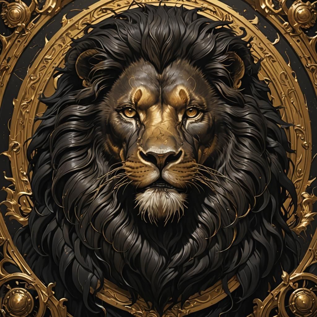 Dark Academia Lion with Black and Gold