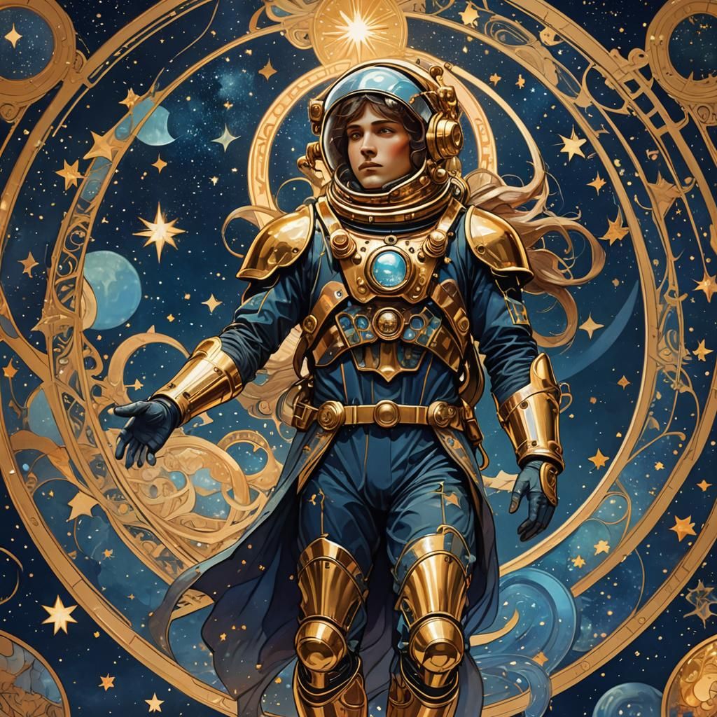 Cosmic Astronaut in Alphonse Mucha Style