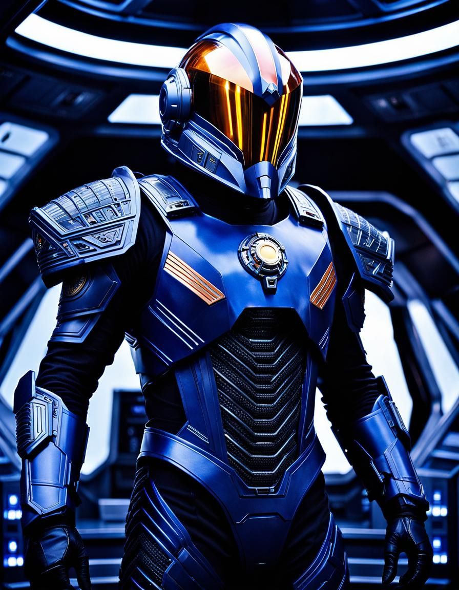 Hyperrealistic Man with Kosh Helmet on Spaceship