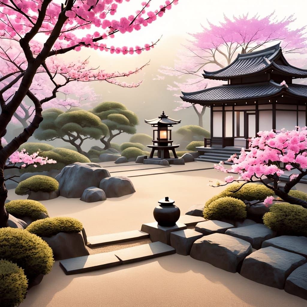 Tranquil Japanese Zen Garden at Dawn