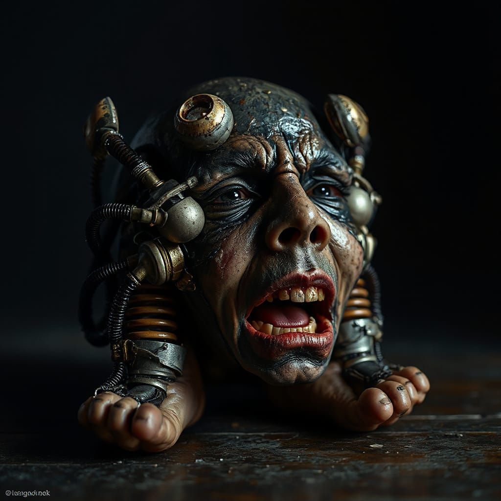 Grotesque Biomechanical Abomination in Dark Surrealist Style
