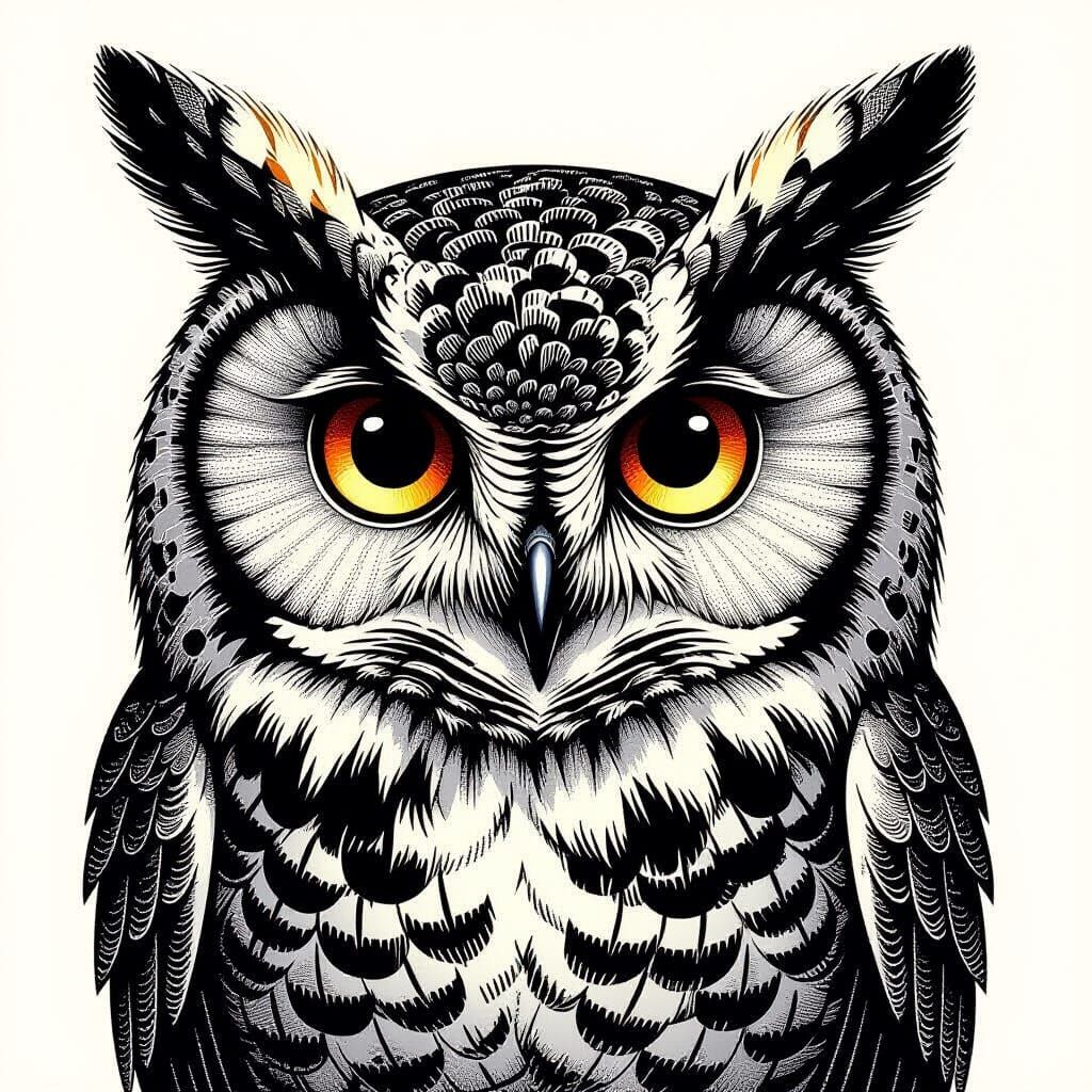 Stippled Owl Portrait in Dot Art Style