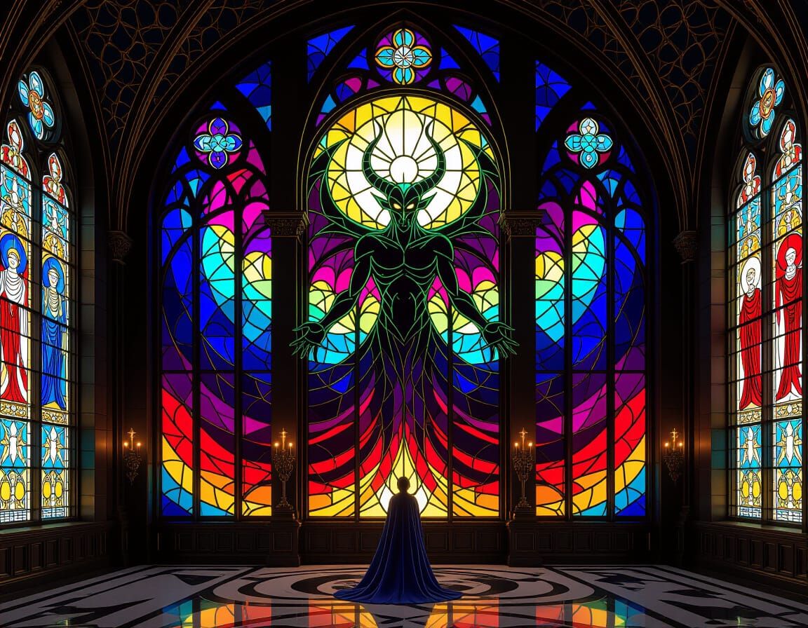 Chernabog Stained Glass Masterpiece in Gothic Mosaic Style