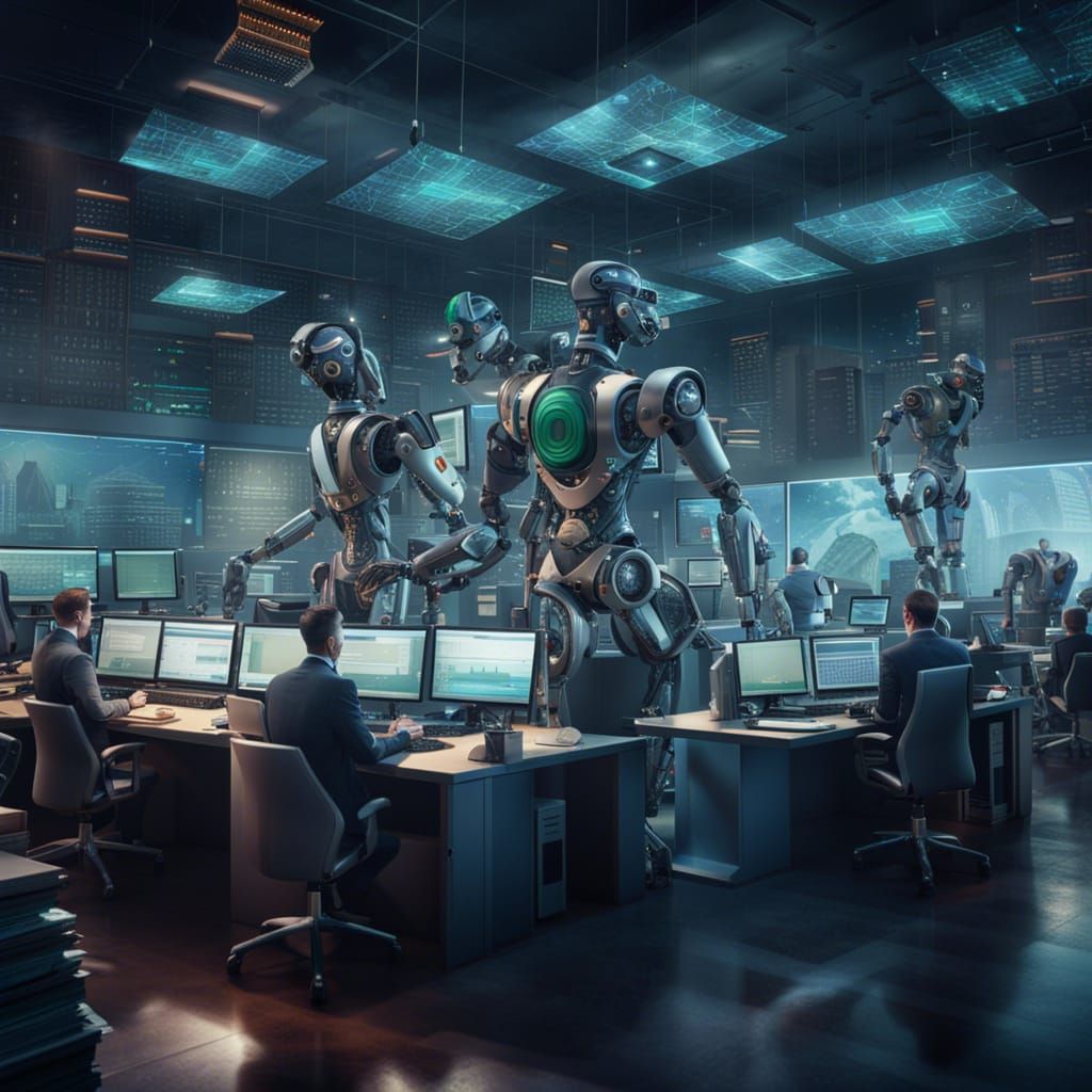Robots in Newsroom: Detailed Matte Painting
