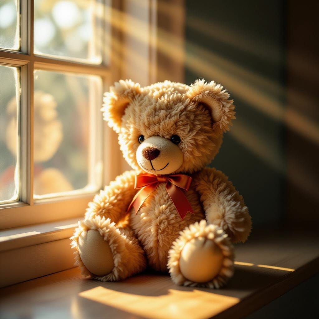 Intricate Teddy Bear in Symmetrical Sunshine, Wes Anderson S...