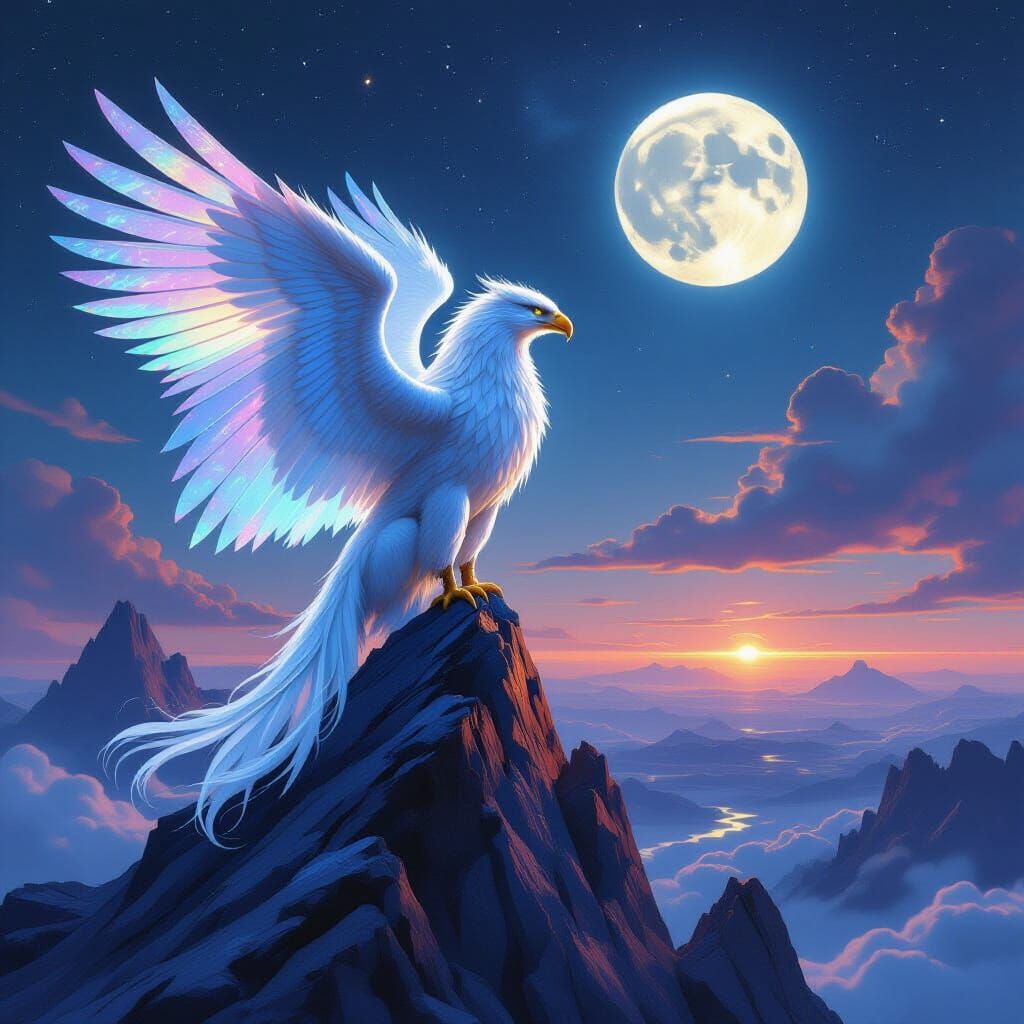 Griffin with Nebula Feathers on Alien Landscape