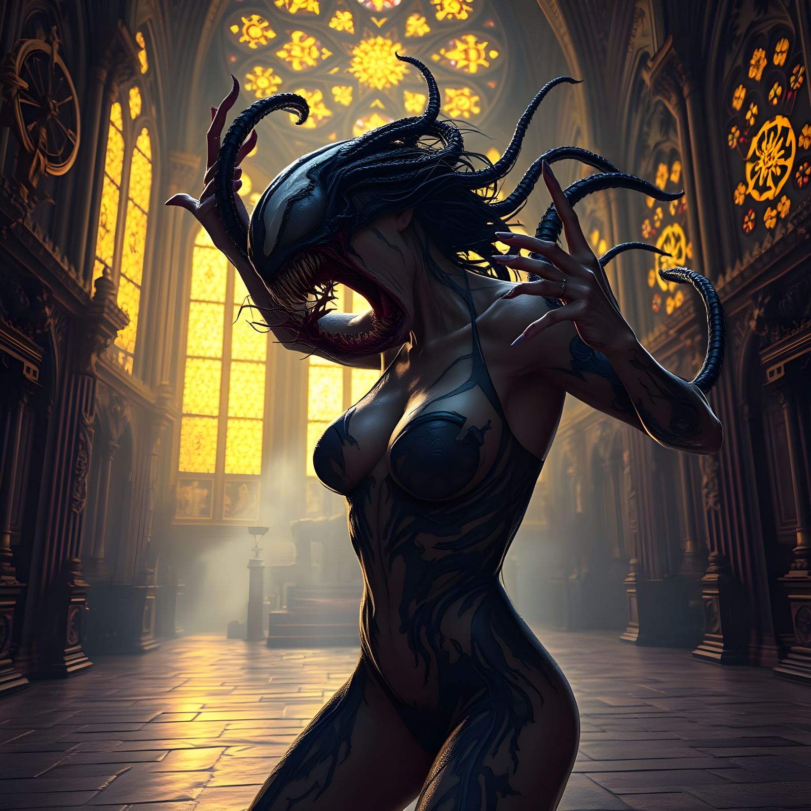 Screaming Woman Trapped by Dark, Pulsing Venom Symbiont in G...