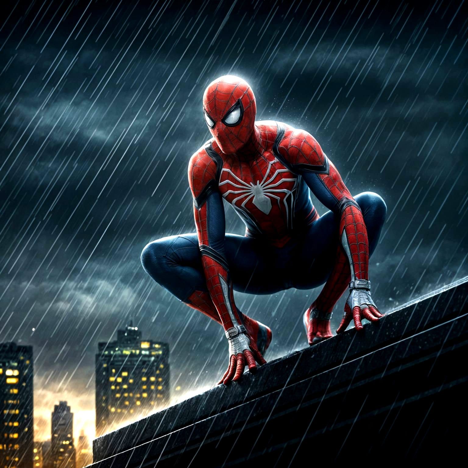 Hyperrealistic Spiderman Landing: Detailed Digital Illustrat...