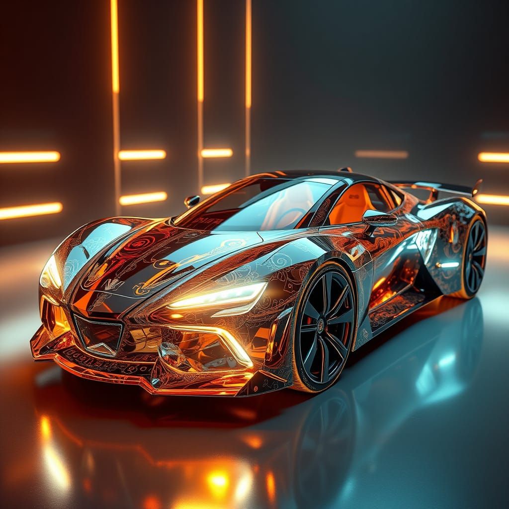 Sleek Glass Car Concept Art in 8K