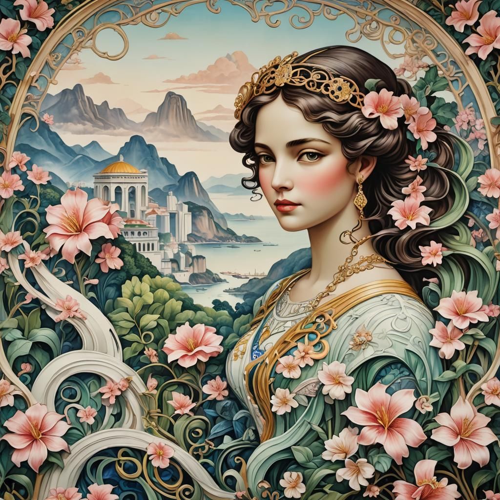 Art Nouveau Porcelain Painting of Rio