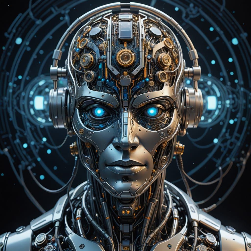 Futuristic Cyborg Head with Glowing Eye as Digital Art