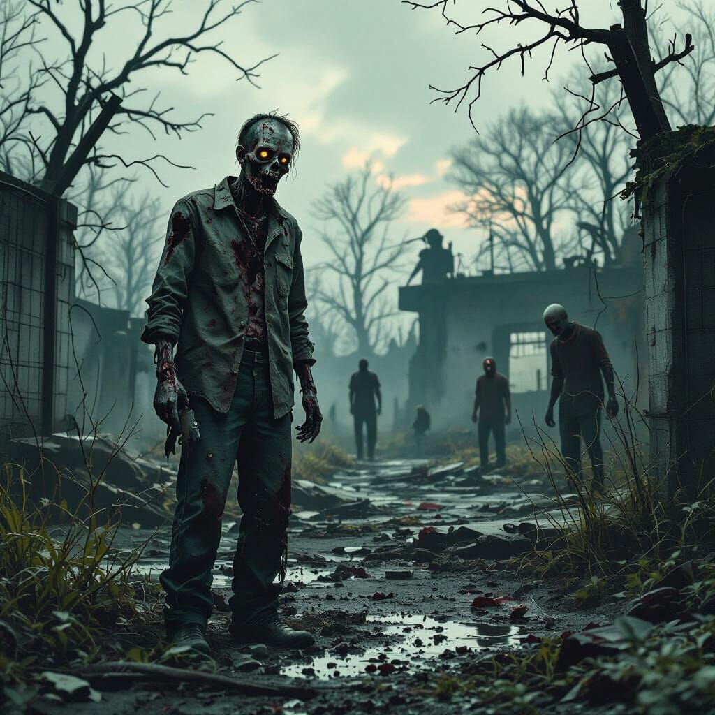 Zombie Zoo Portrait in Dystopian Horror Style