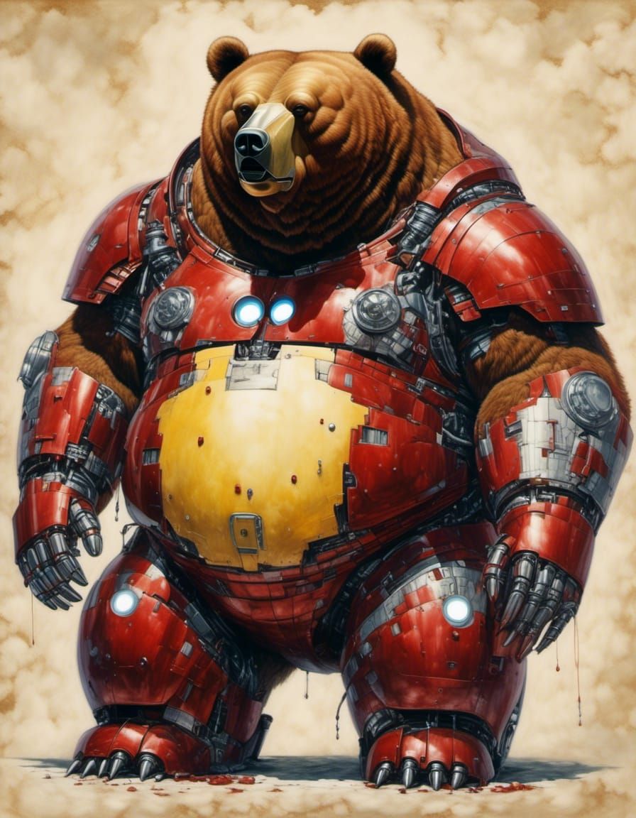 Obese Bear Ironman Portrait in Digital Art