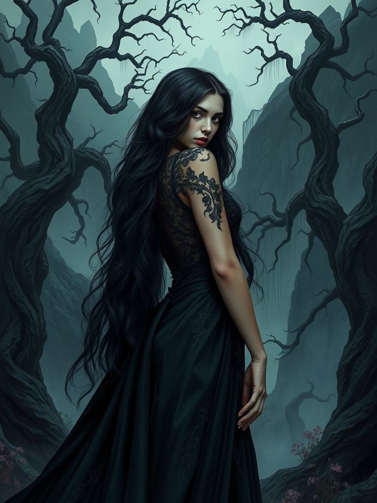 Seductive Dark Fantasy Goddess in Intricate Fantasy Art Styl...