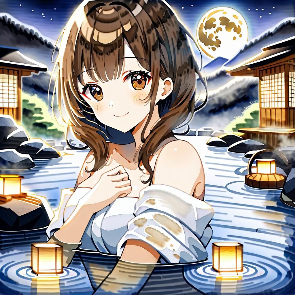 Chibi Girl Relaxing in Hakone Onsen