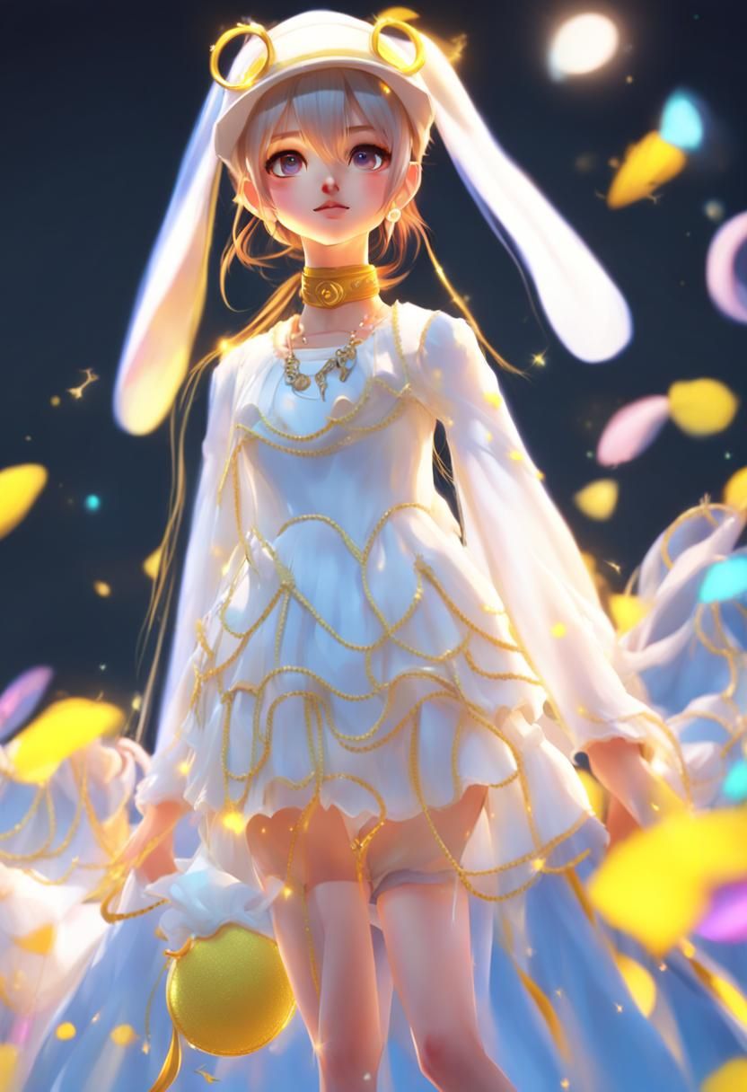Anime Girl with Bunny Ears in Vibrant 3D Art