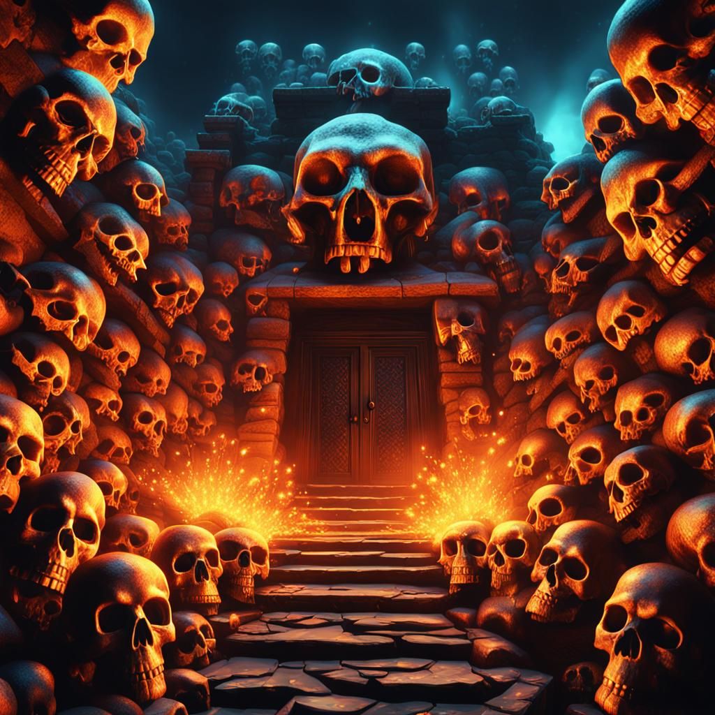 Glowing Skull Dungeon Entrance: Hyperrealistic Concept Art