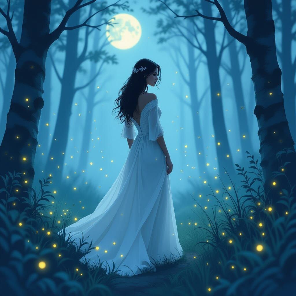 Moonlit Forest Serenity in Dreamy Ethereal Style