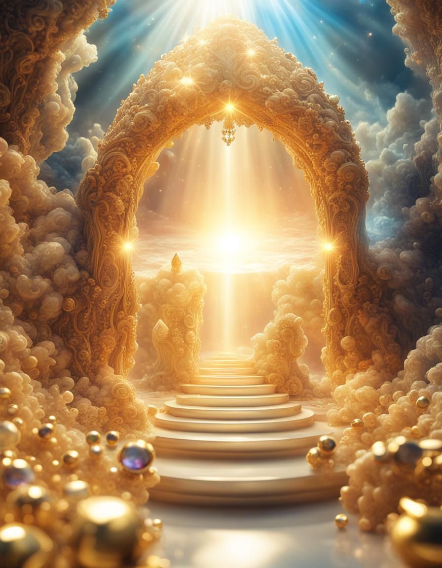 Magic Crystal Cave with Gold Jewelry, Art Photography