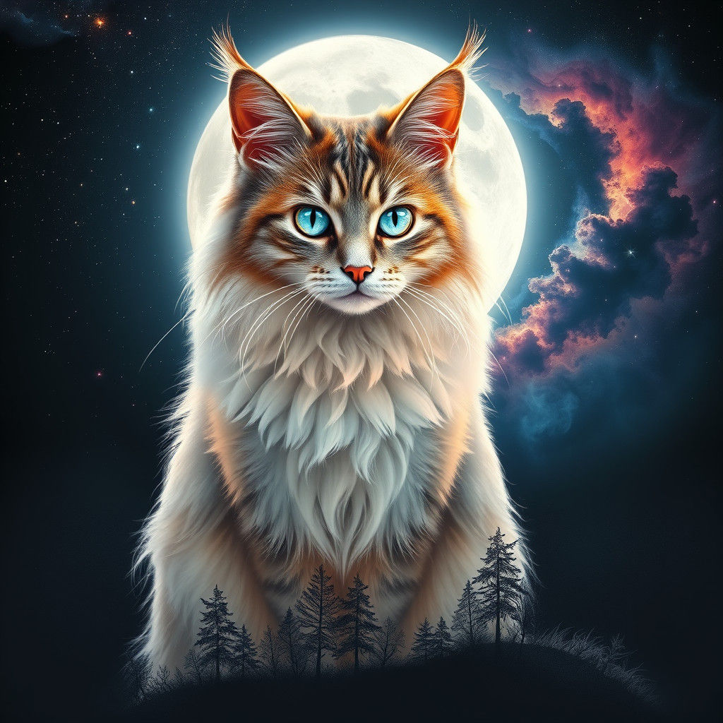 Mystical Cat with Cosmic Aura and Galaxy Eyes