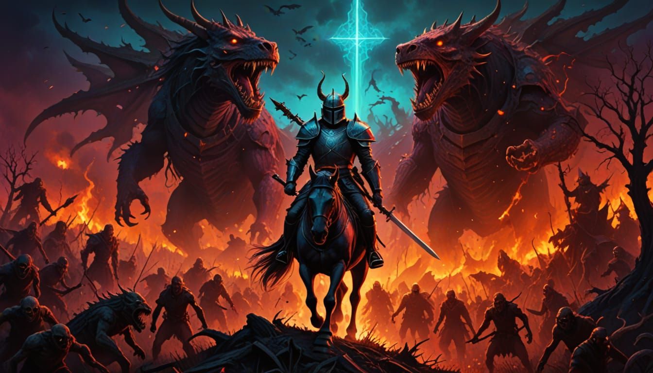 Knight in Haunted Field: Psychedelic Dark Fantasy Art