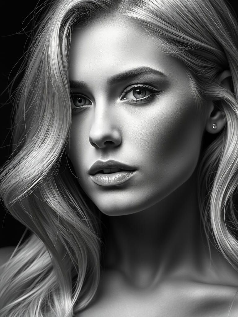 Glamorous Black and White Portrait in the Style of Old Holly...