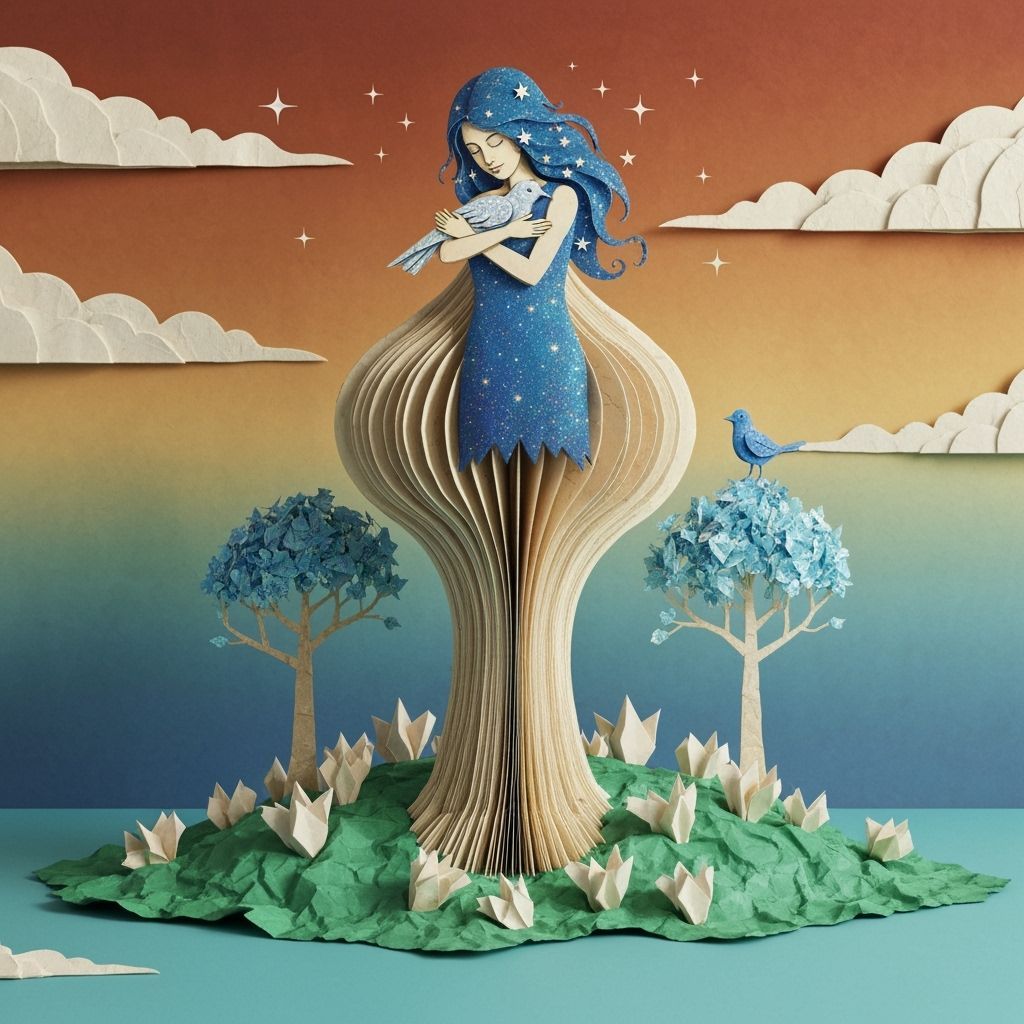 Woman and Bird in Paper Worlds