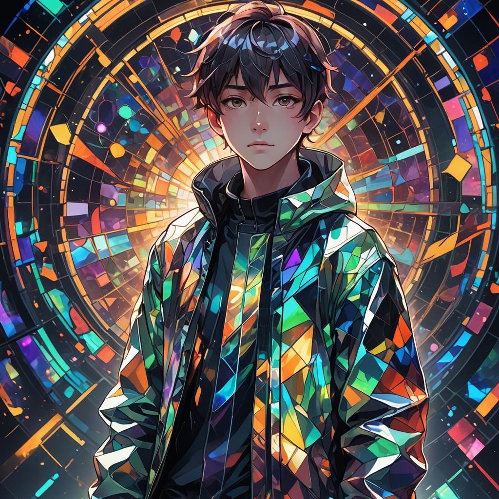 Boy in Stained Glass Jacket: Anime Art