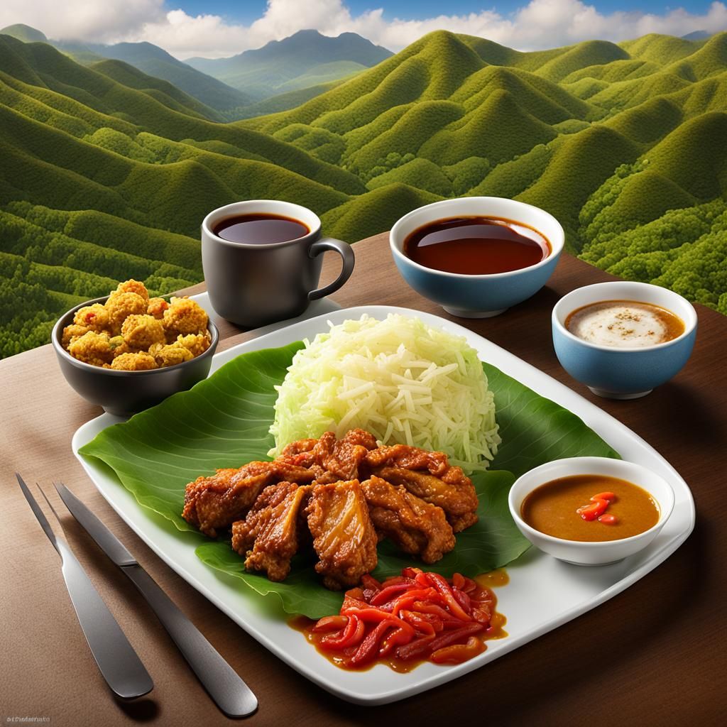 Indonesian Rice Plate with Chicken and Tofu