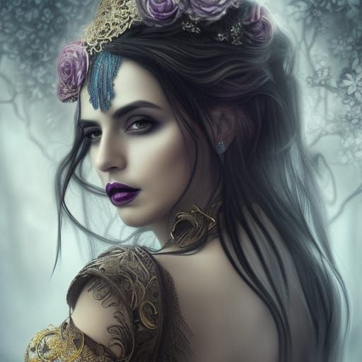 Ghostly Woman Portrait in Dark Fairytale Style